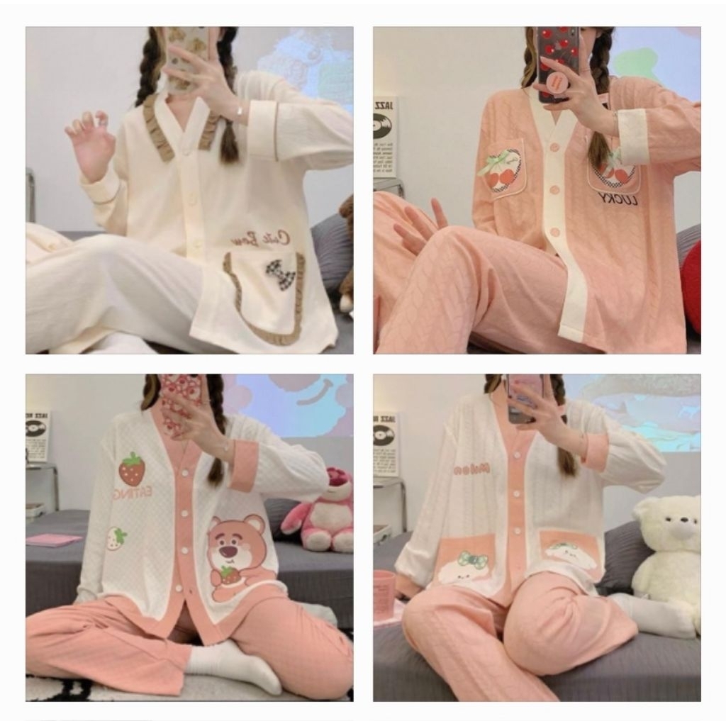 นําเข้าชุดนอนสตรีแขนยาวชุดนอนเกาหลีชุดนอน Taehyung PP