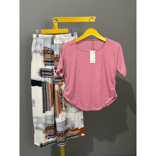 Set celana kulot rayon hommy viscose / kaos  Square Neck wanita lengan pendek