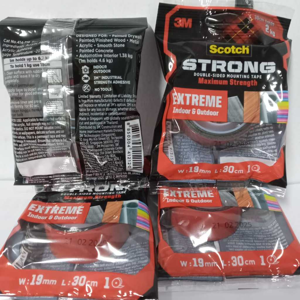 3M Scotch 414-T19 Strong Extreme Indoor & Outdoor Mounting Tape 19mm x 30cm