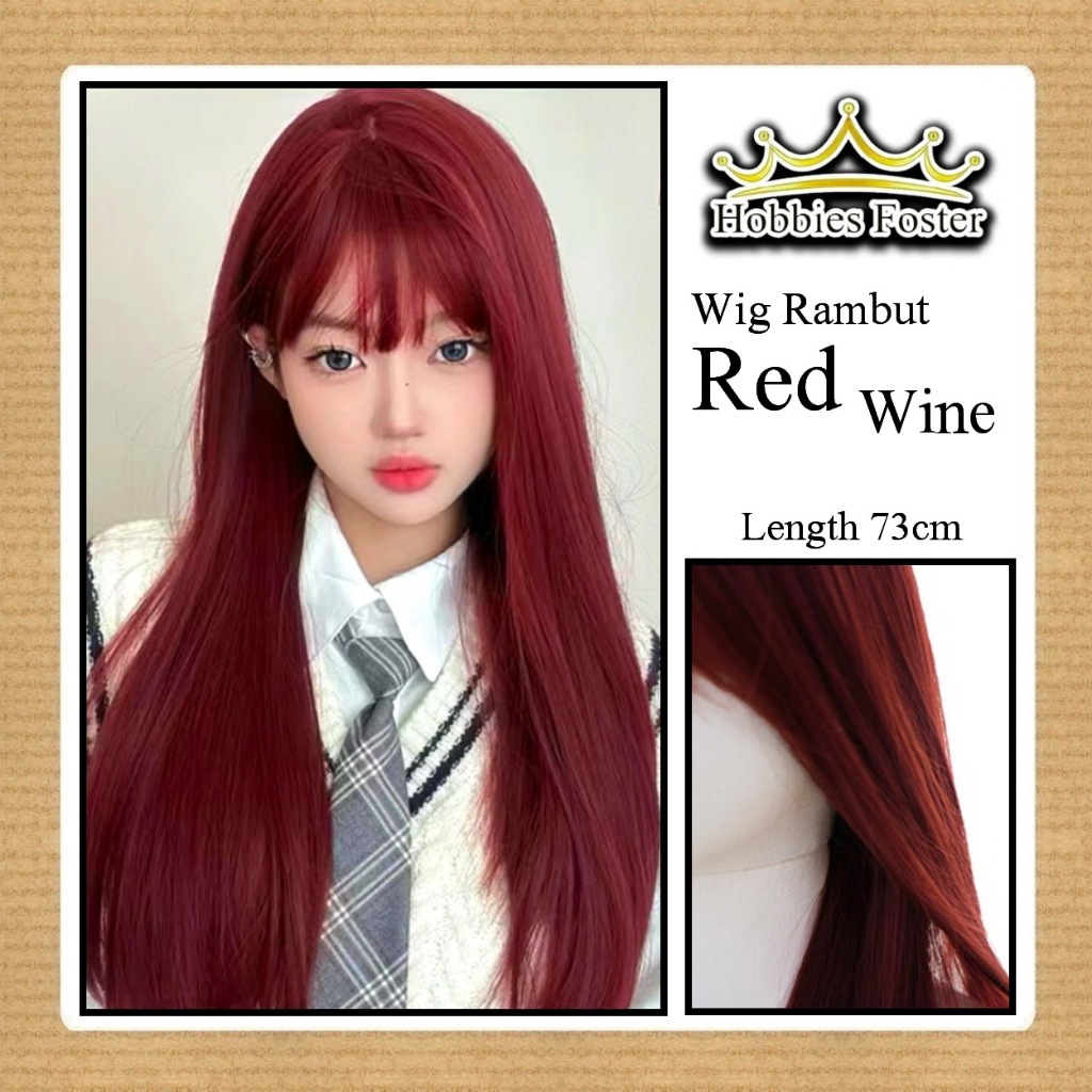 HBF เครื่องแต่งกาย / วิกผมคอสเพลย์ - รุ่นตรง - 73ซม. - สีแดง_ไวน์