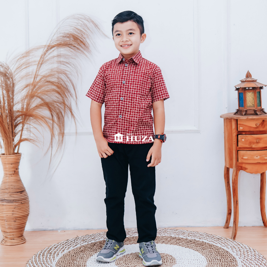 KAMEJA BATIK HUZA - เสื้อเชิ้ตแขนสั้นแขนสั้นของ CHILDRENS AXCEL HEM