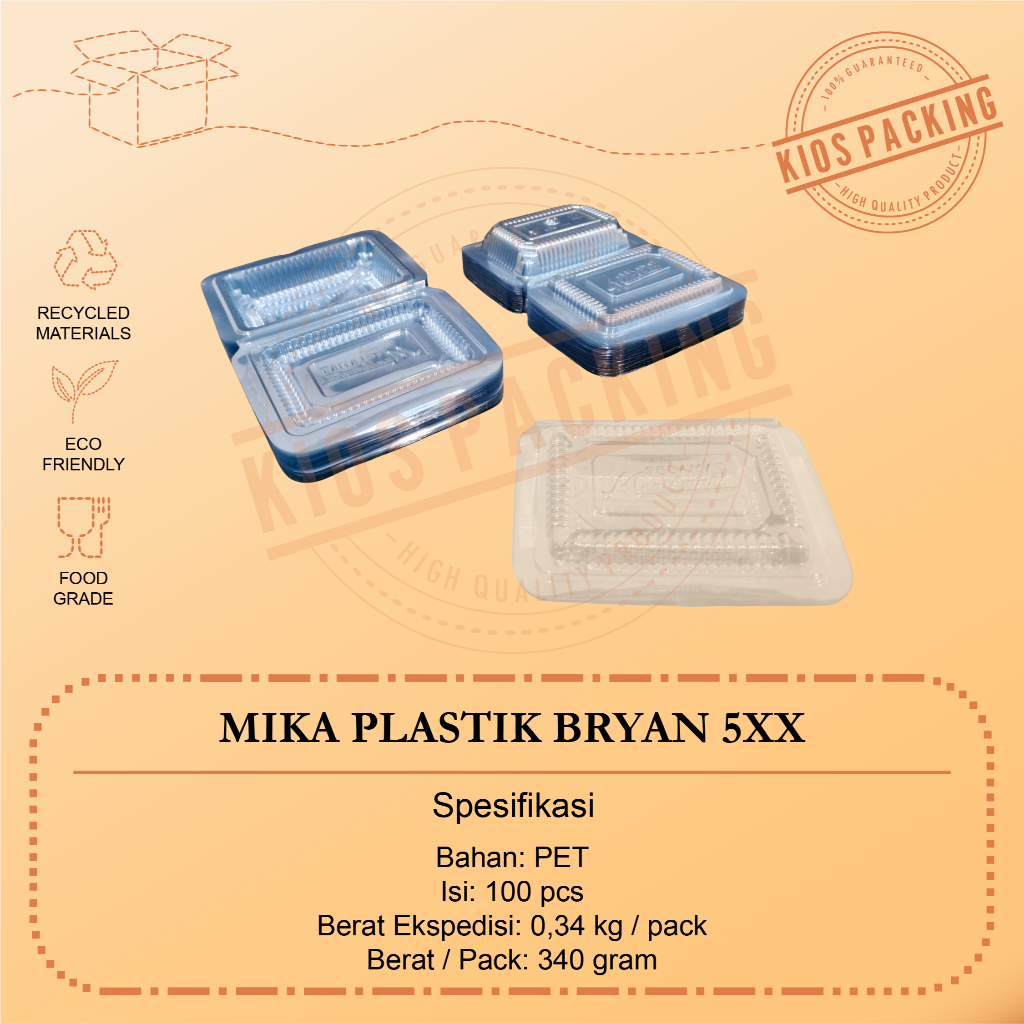 (1 แพ็ค) Bryan 5XX Plastic Mica บรรจุ 100 ชิ้น / KSM-5XX / กล่องเค้กอาหาร Mica / Food Grade