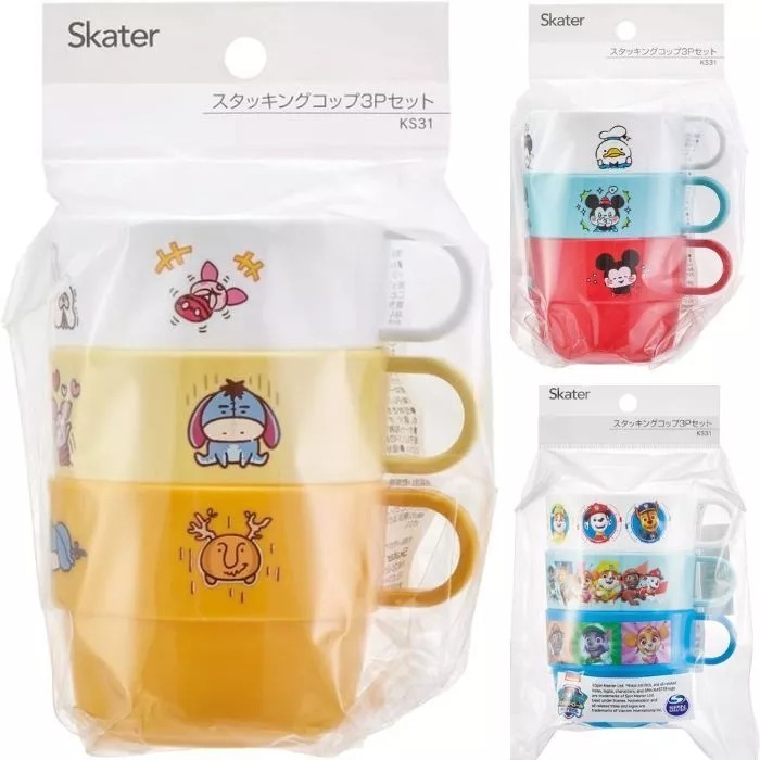 SKATER Stacking Cups Set 3 PAW PATROL / POOH / MICKEY DONALD