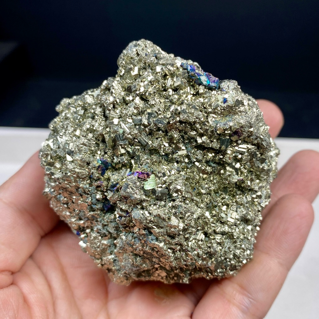 293Gr Natural Full Pyrite Rough - Brilliant Chalcopyrite Blue Pyrite Cube Cluster - Gems Collection