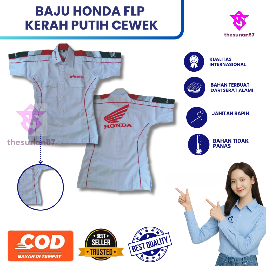 คีมจา THESUNAN57 || Honda Frontline People (FLP) ชุดมาตรฐานผู้หญิงปกขาว || เสื้อ Honda FLP