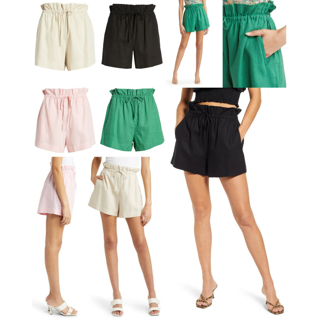 Open Edit Paperbag Waist Linen-Blend Shorts - 8444