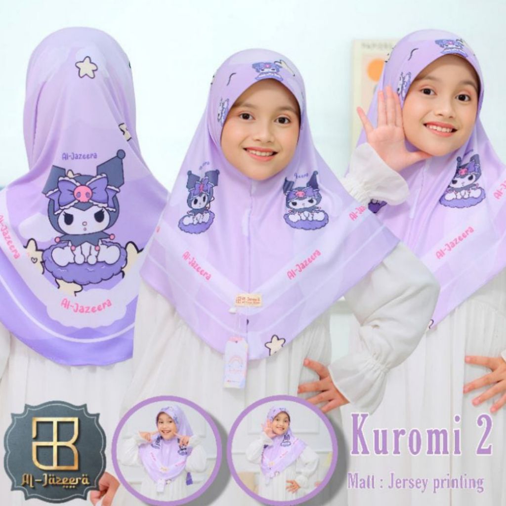 Al- Jazeera Hijab Kids Kuromi motif Instant hijab สําหรับเด็ก Jersey Kuromi motif premium Printing O