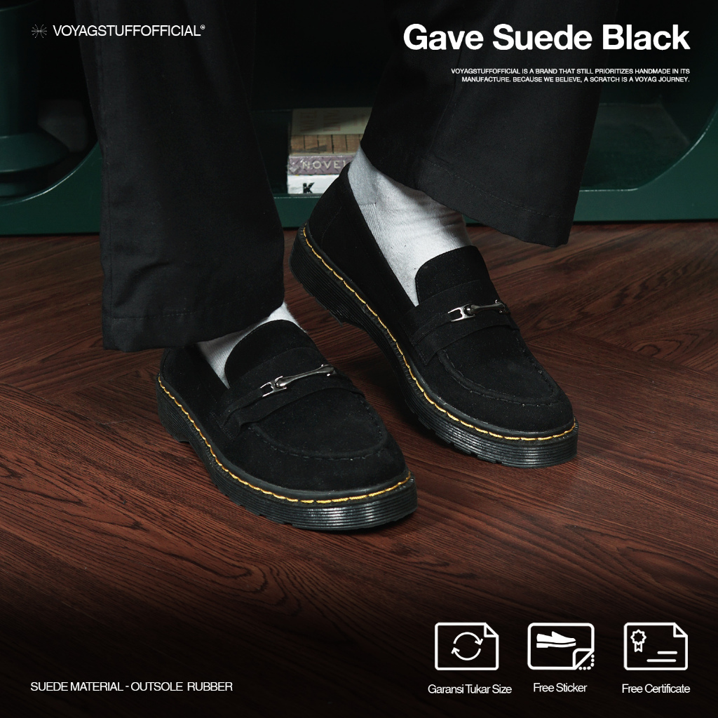 Voyagstuffofficial - Gave Suede Mens Penny Loafers สีดํา