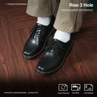 Voyagstuffofficial - Rise Sepatu Formal 3 Hole Boots Black Kulit Pria