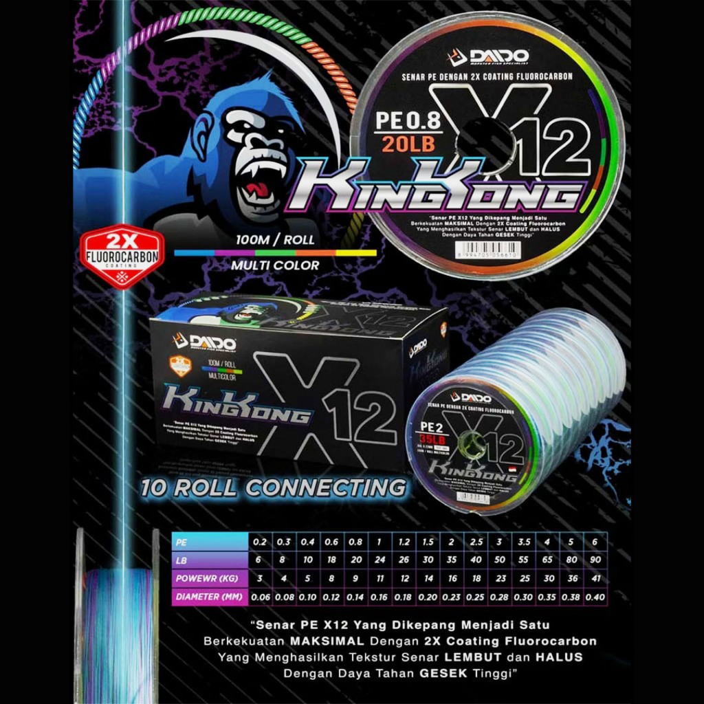 Daido Kingong PE0.8 20LB 10 ม้วนเชื่อมต่อ