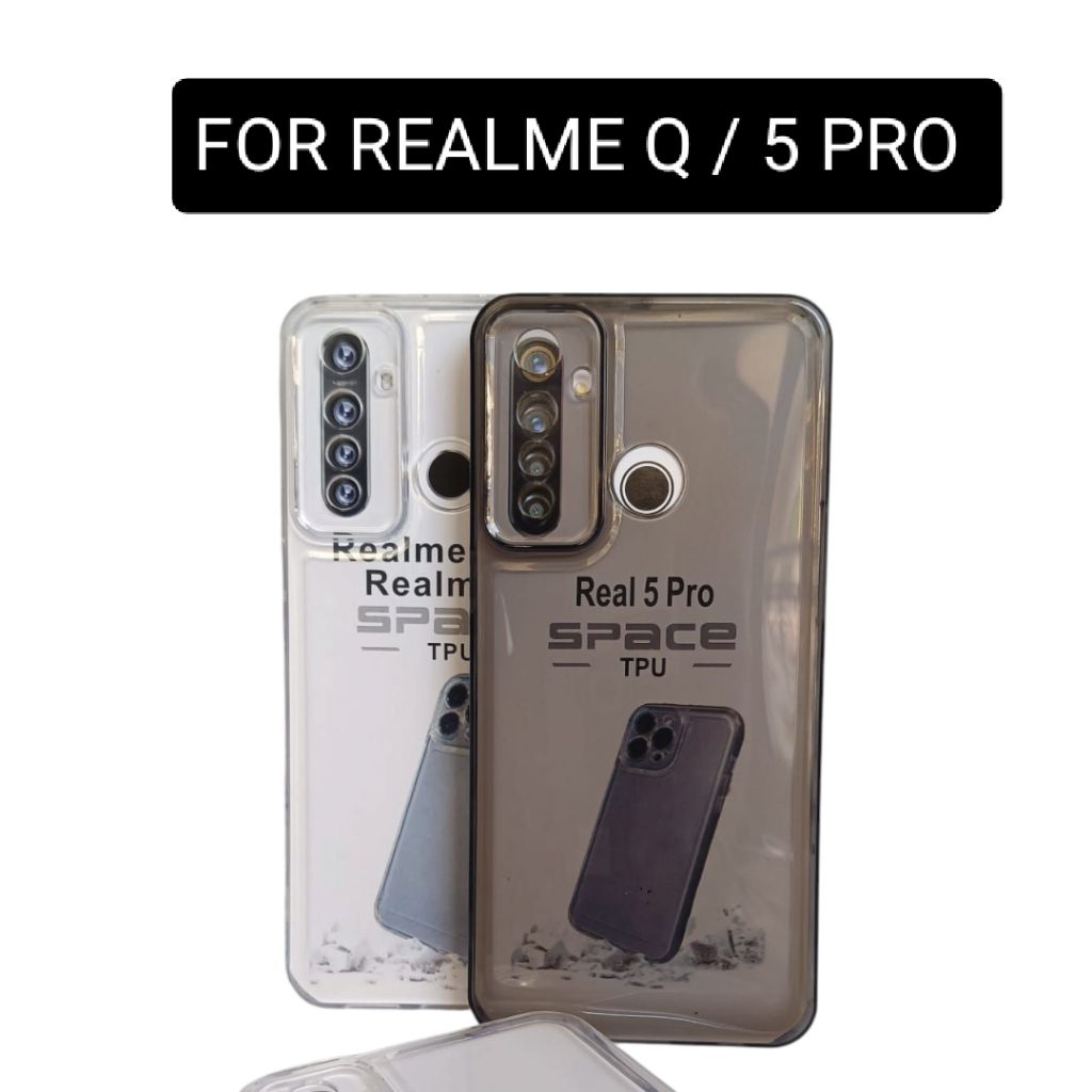CASE CLEAR AIR BAG REALME Q / 5 PRO. ซิลิโคน CASING CLEAR TRANSPARENT สีดําและสีขาว + SOFTCASE MACAR