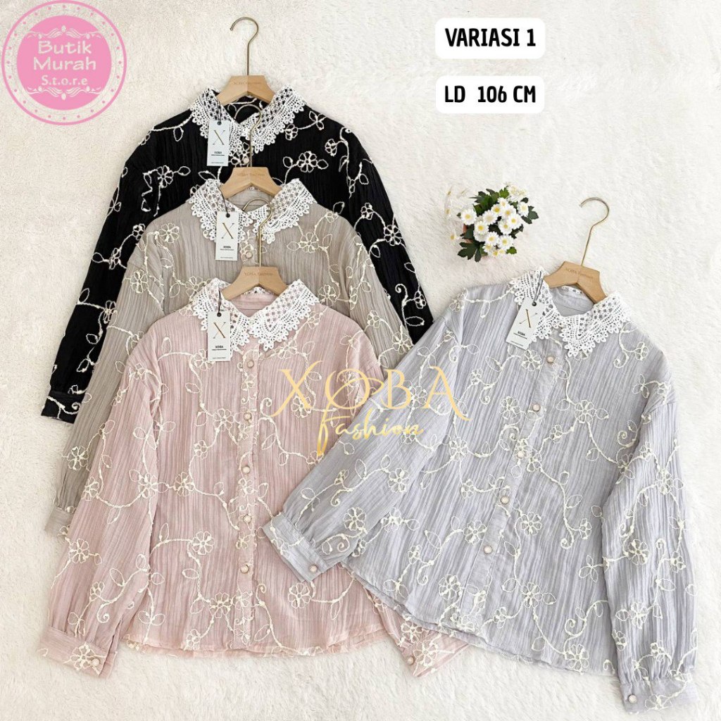 Xoba 3577 LD 106 CM เสื้อเบลาส์เครปปักยาวลําลองผู้หญิง 3289