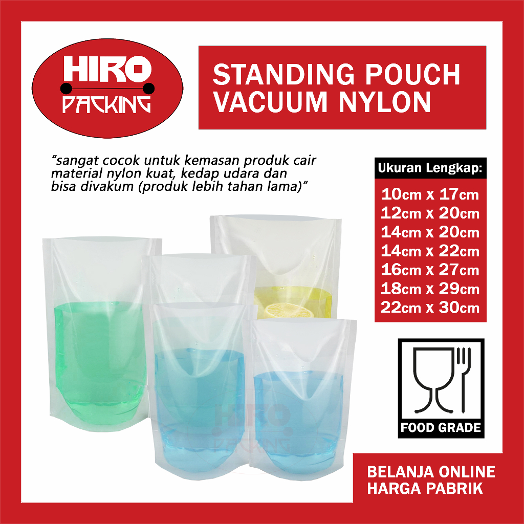 Standing Pouch พลาสติกสูญญากาศ Nylon Clear Non Ziplock บรรจุภัณฑ์สูญญากาศผงข้าวเหลวพิเศษ 10x17, 12x2
