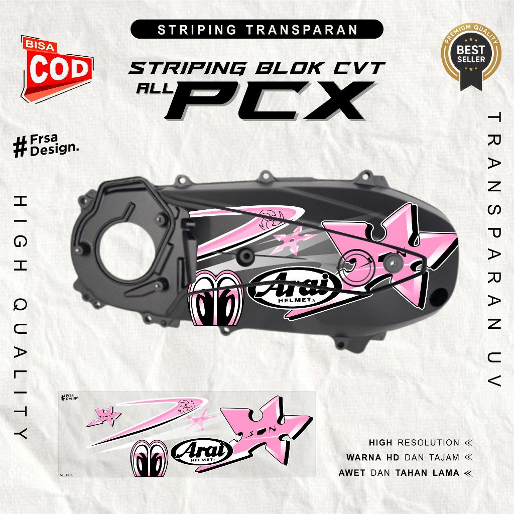 PCX สติ๊กเกอร์ CVT โปร่งใสพร้อมลาย Arai Suriken