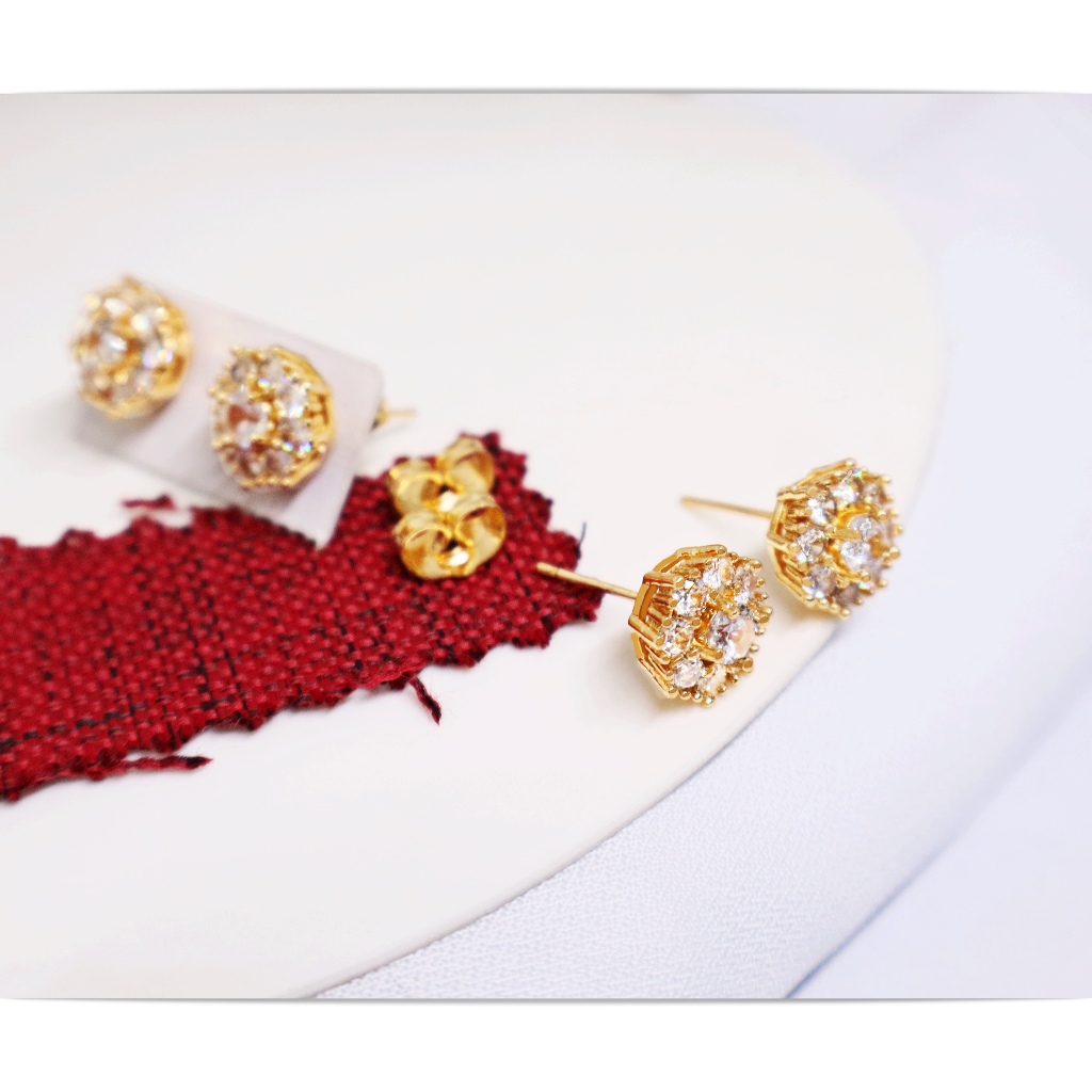 Xuping Titanium Jewelry Gold Flower Motif Jasmine Gemstone Stud ต่างหู