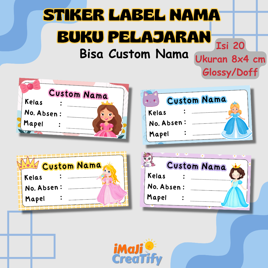 [CONTENDTS 20] CUSTOM TEXBOOK NAME LABEL STICKERS/BOOK NAME STICKERS, PRINCESS SERIES