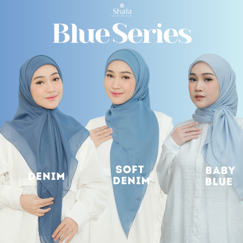 Shafa - 100K GET 4 Plain Square Hijab Polycotton Blue Series Premium Fragrant Seln Edge Square Blue