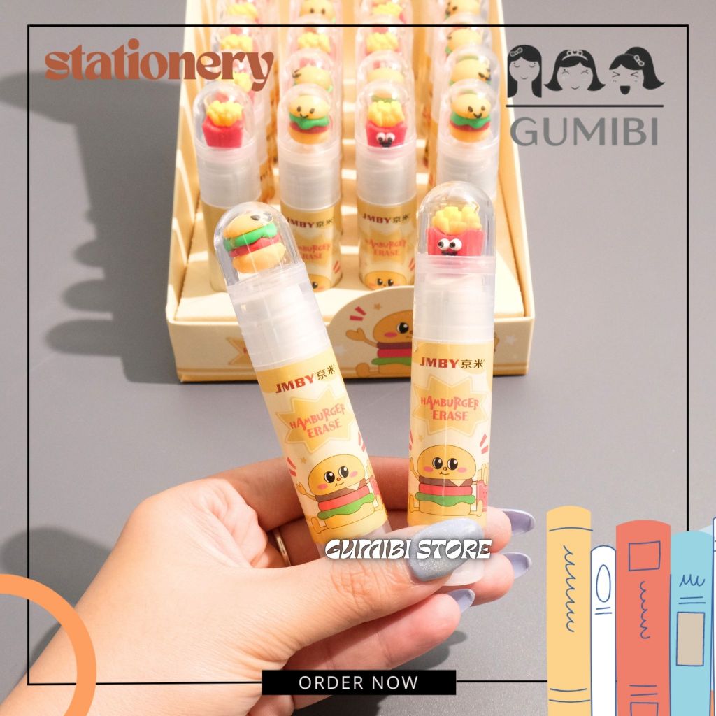 HAMBURGER POTATO BURGER ROTATING ERASER PENCIL ERASER UNIQUE ERASER CUTE PENCIL ERASER GUUMIBI STORE