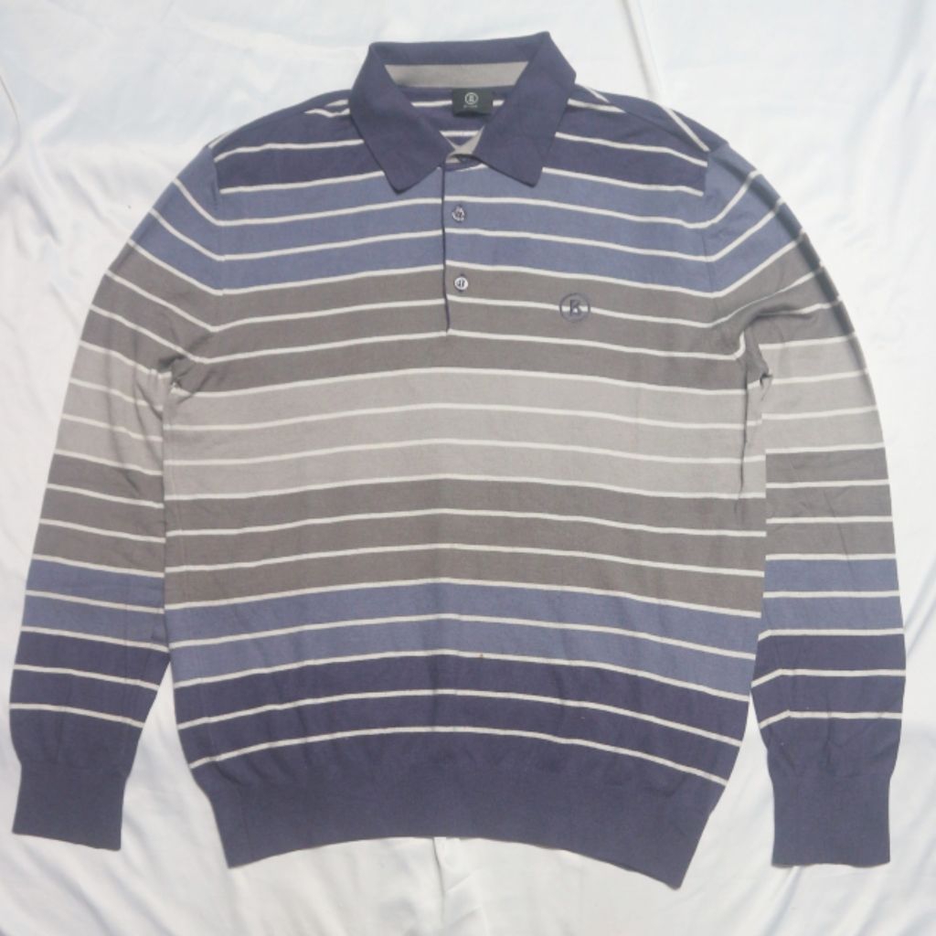 (NO NEGO) BOGNER Stripe Saluar เสื้อโปโลตัวยาวคอปกแขนยาว คอปกเท่ๆ ลบหยดคราบ เสื้อไหมพรมสเวตเตอร์ คอก