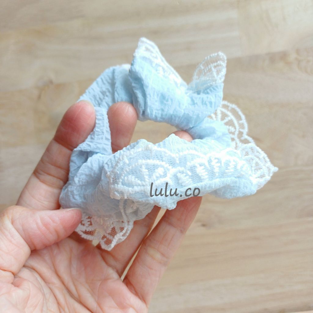 ยางรัดผมลูกไม้สีฟ้าพาสเทล K0738