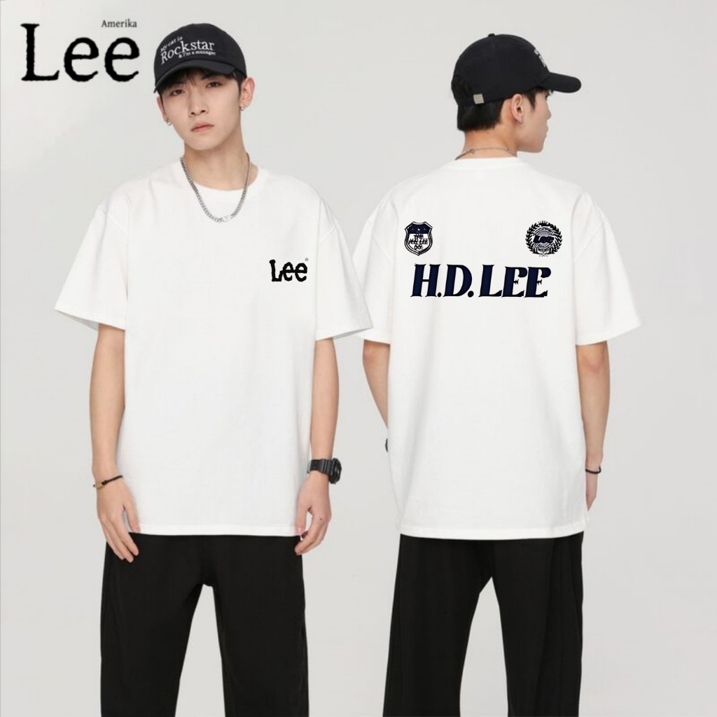 เสื้อยืดสีขาวผู้ชาย Lee ดีไซน์ "HD LEE" ที่ด้านหลัง – Cool Distro Shirt