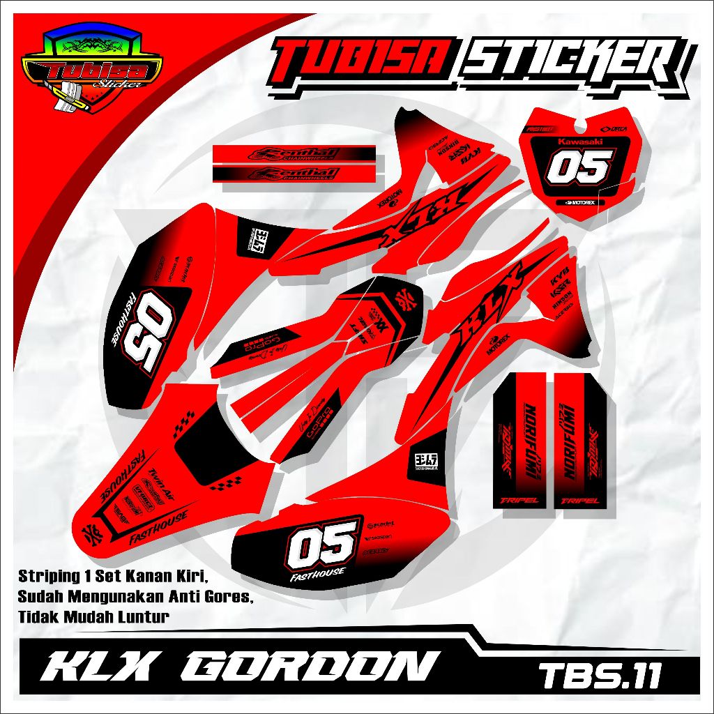 MERAH DECAL KAWASAKI KLX GORDON FULL BODY | สติ๊กเกอร์ GORDON KLX สีแดงสีดํา | ดีคอล เคแอลเอ็กซ์. TB