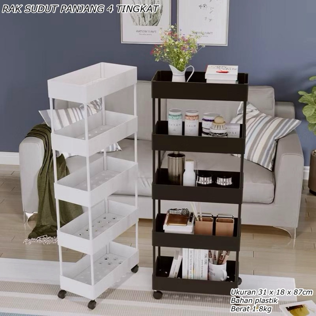 ชั้นวางของเข้ามุมยาว 4 ชั้น || ล้อ TROLLEY RACK || ชั้นวางของอเนกประสงค์ || ชั้นวางของ 4 ชั้น || KIT