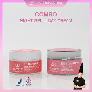 HIQWEEN RETINOL NIGHT GEL + SHINING GLOW DAY CREAM WITH SUNSCREEN Krim Siang Malam Mencerahkan Kulit | Hiqween Hydraglow Shimmering Booster | Hiqween Moisturizer