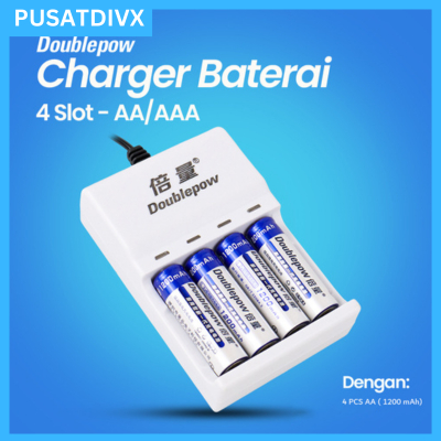 SANJI DOUBLEPOW RECHARGEABLE BATTERY CHARGER 4 SLOT AA AAA พร้อม AA 4 ชิ้น - DP-U82 - สีขาว