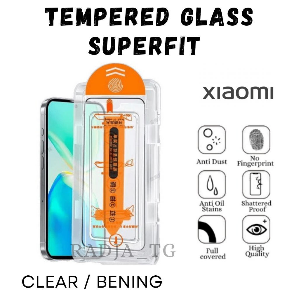Superfit กระจกนิรภัย Anti-Fail พร้อมติดตั้ง - กระจกใสป้องกันรอยขีดข่วน / Tg Clear Pack สีส้ม Redmi 1
