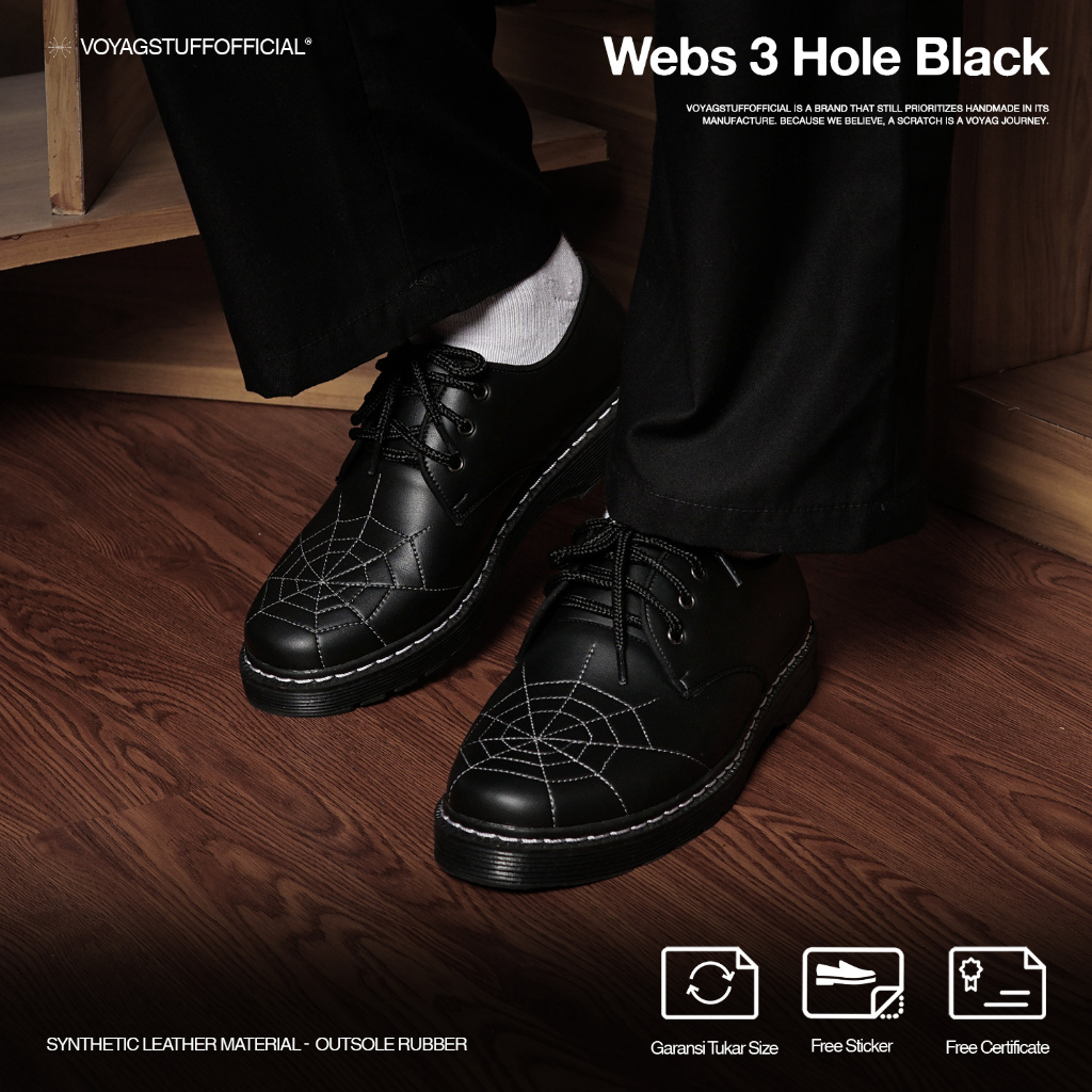 Voyagegstuffofficial - Webs 3 Hole Black - รองเท้าหนังสีดํา 3 Hole สําหรับผู้ชาย