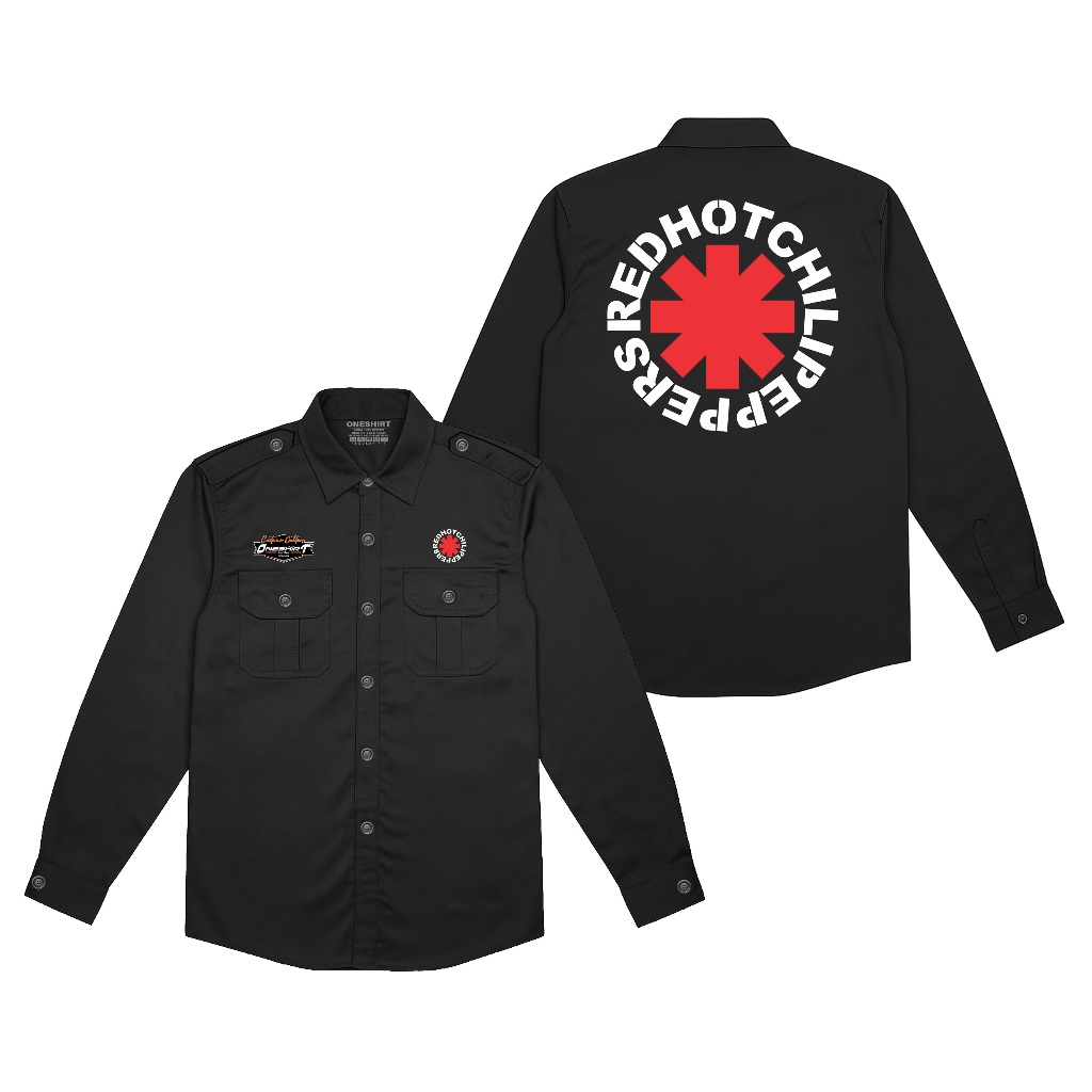 KEMEJA Oneshirt Workshirt แขนยาว Rhcp Logo สีดํา pdh เสื้อทํางาน pdl เสื้อเชิ้ตผู้ชายผู้หญิง