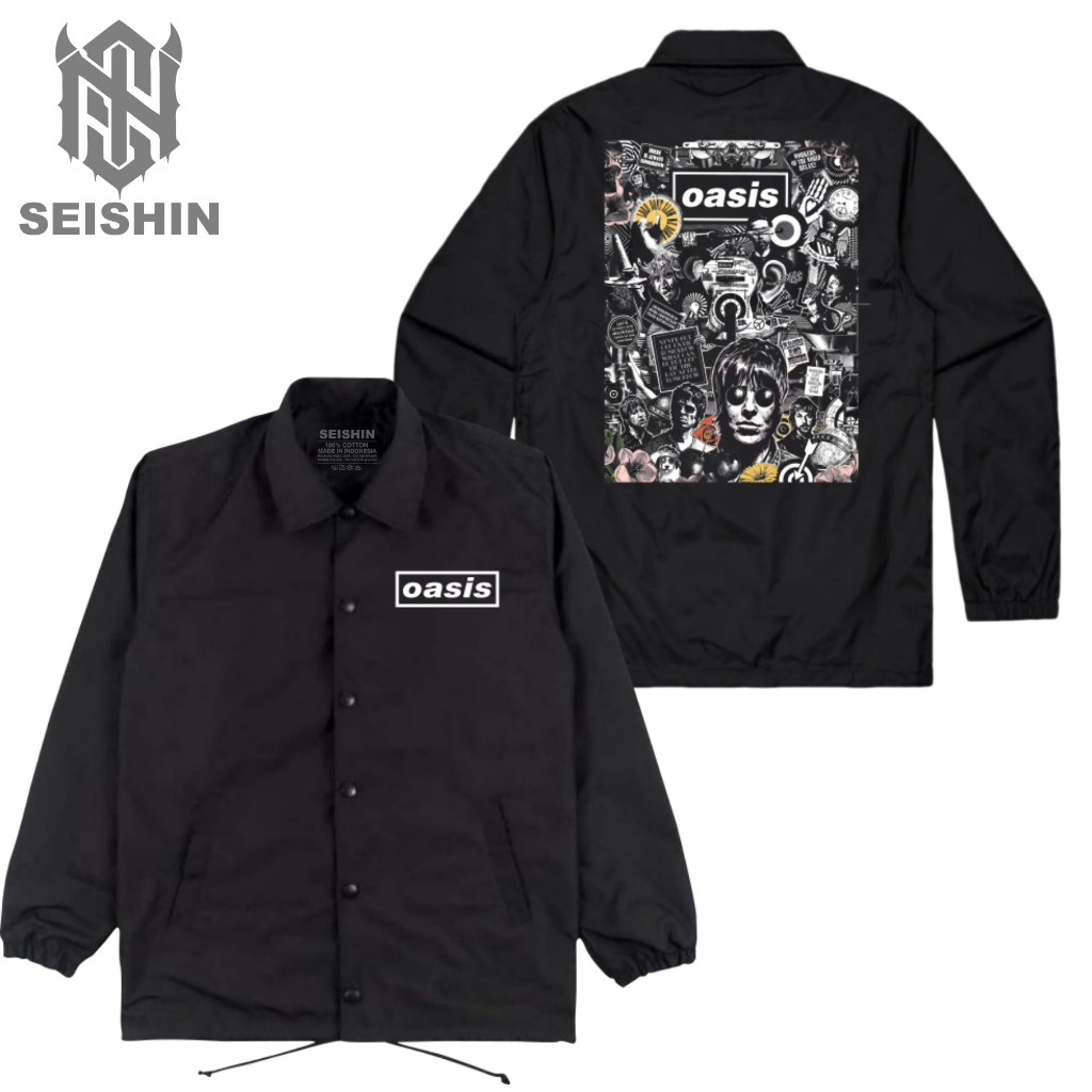 Seisin Jacket Coach Music Oasis ปกอัลบั้ม แจ็คเก็ตสีดํานามธรรม Unisex