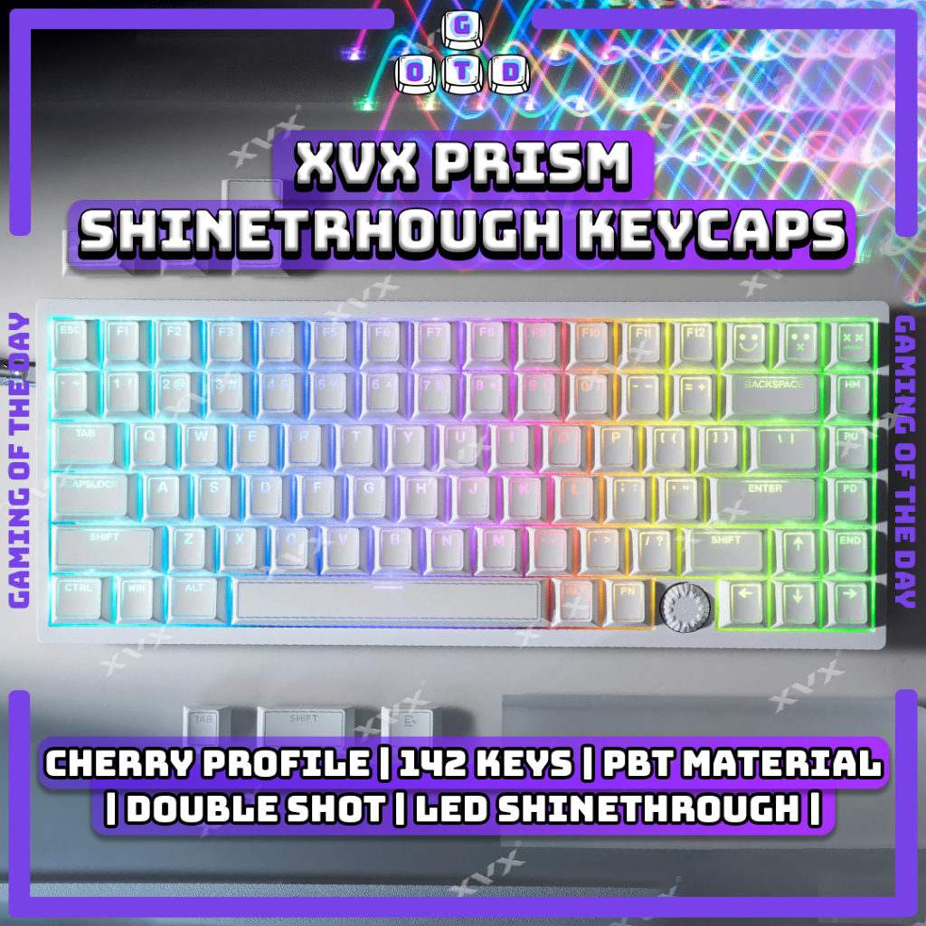 XVX Prism Black White Cherry Profile พิมพ์ด้านบน Shine-Through PBT Double shot Keycaps โดย GOTD