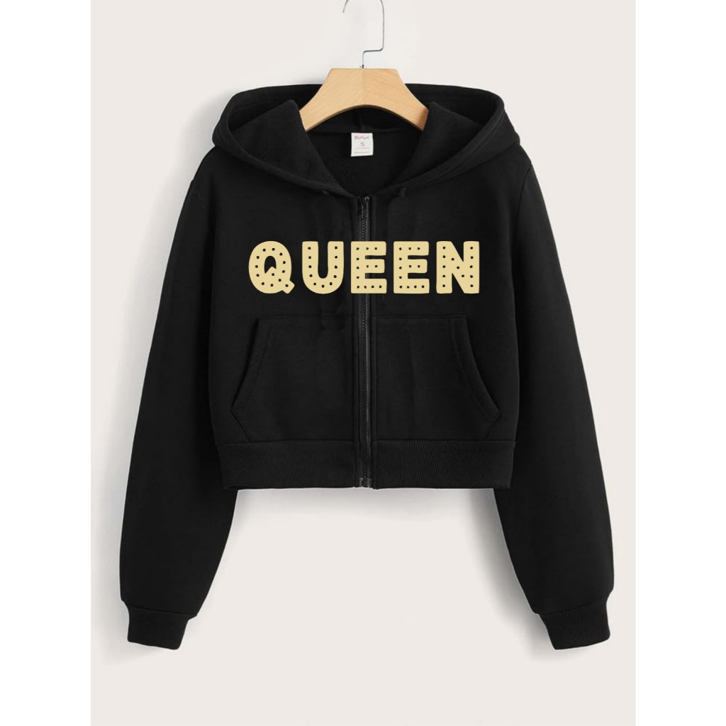 STILFY - HOODIE ZIPPER CROP QUEEN FLEECE HOODIE CROP TOP
