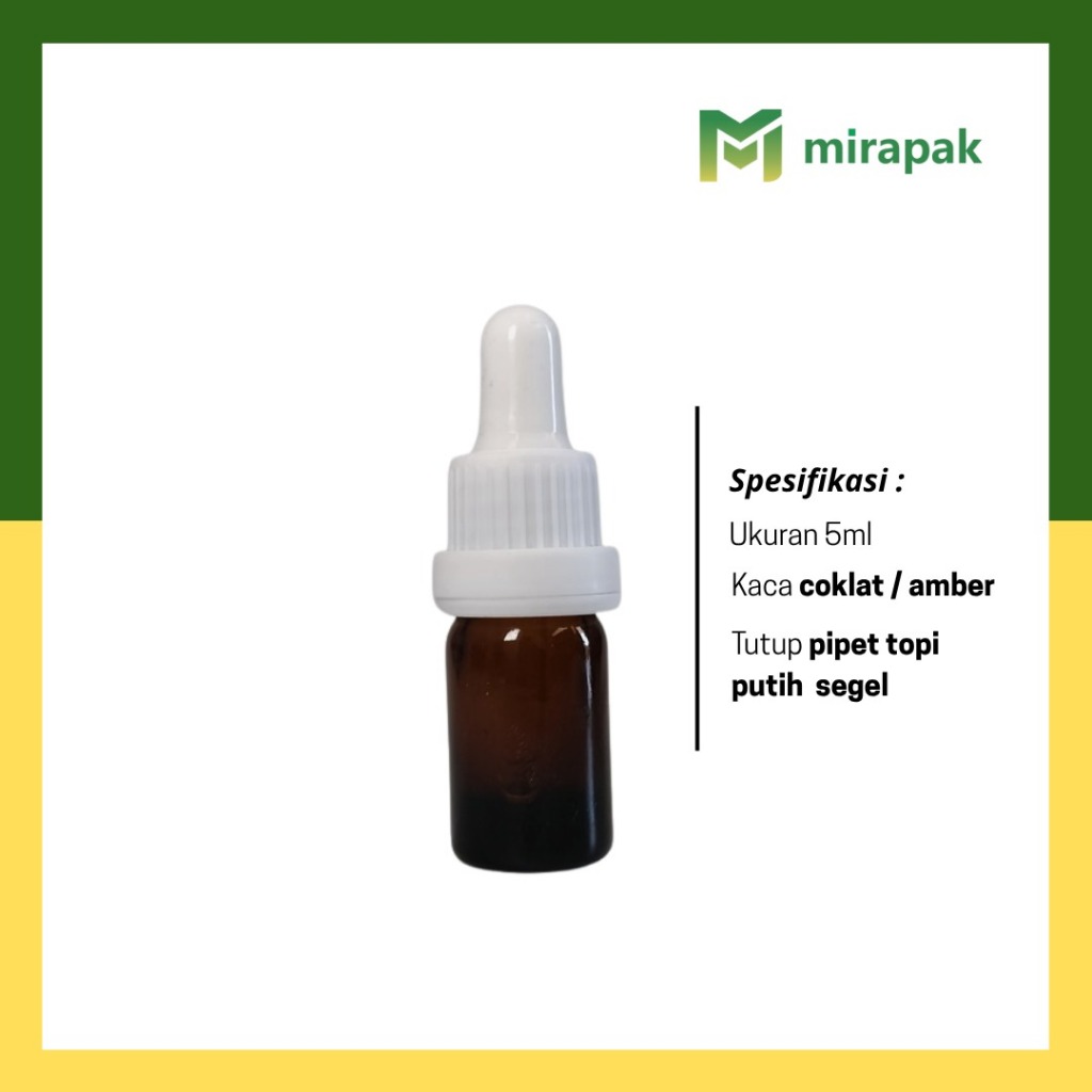 5ML BROWN AMBER PIPETTE BOTTLE WITH THICK GLASS - WHITE SEAL CAP RING - SKINCARE เซรั่มเครื่องสําอาง