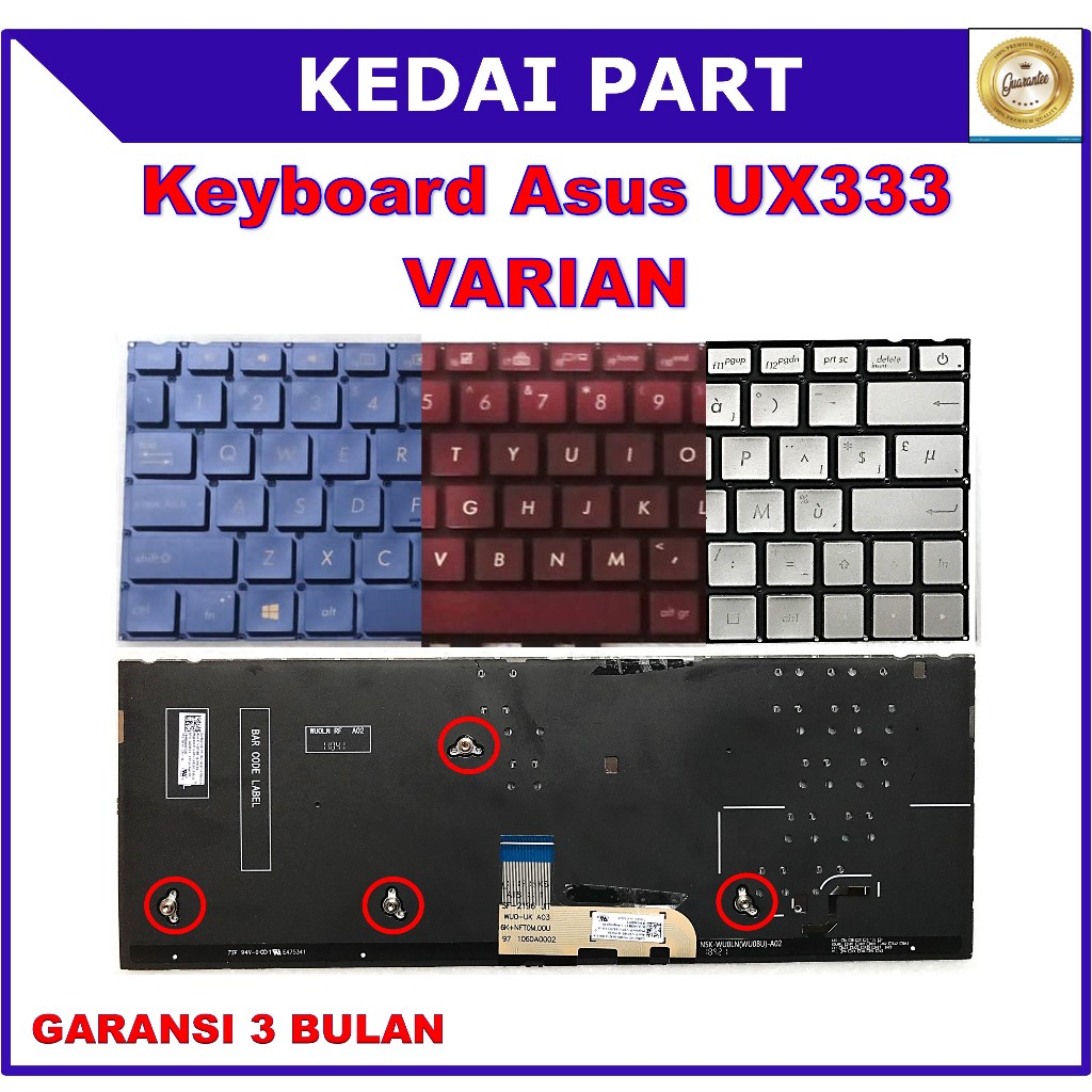 Asus Zenbook 13 UX333 UX333F UX333FA UX333FN UX333FAC UX333FLC Silver Backlight Backlite คีย์บอร์ด