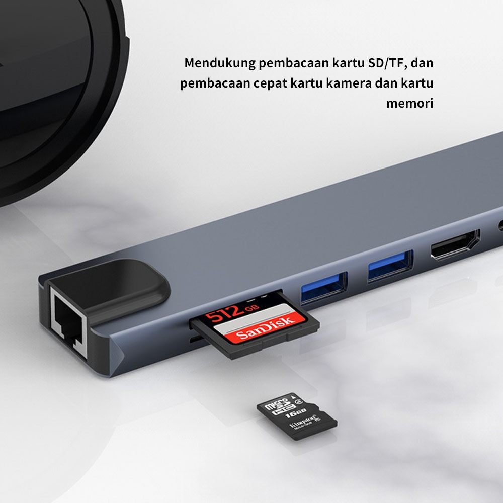 Type C 8 in 1 USB C 4K HDMI SD/TF Reader Type C Converter HDMI To Type C PD RJ45