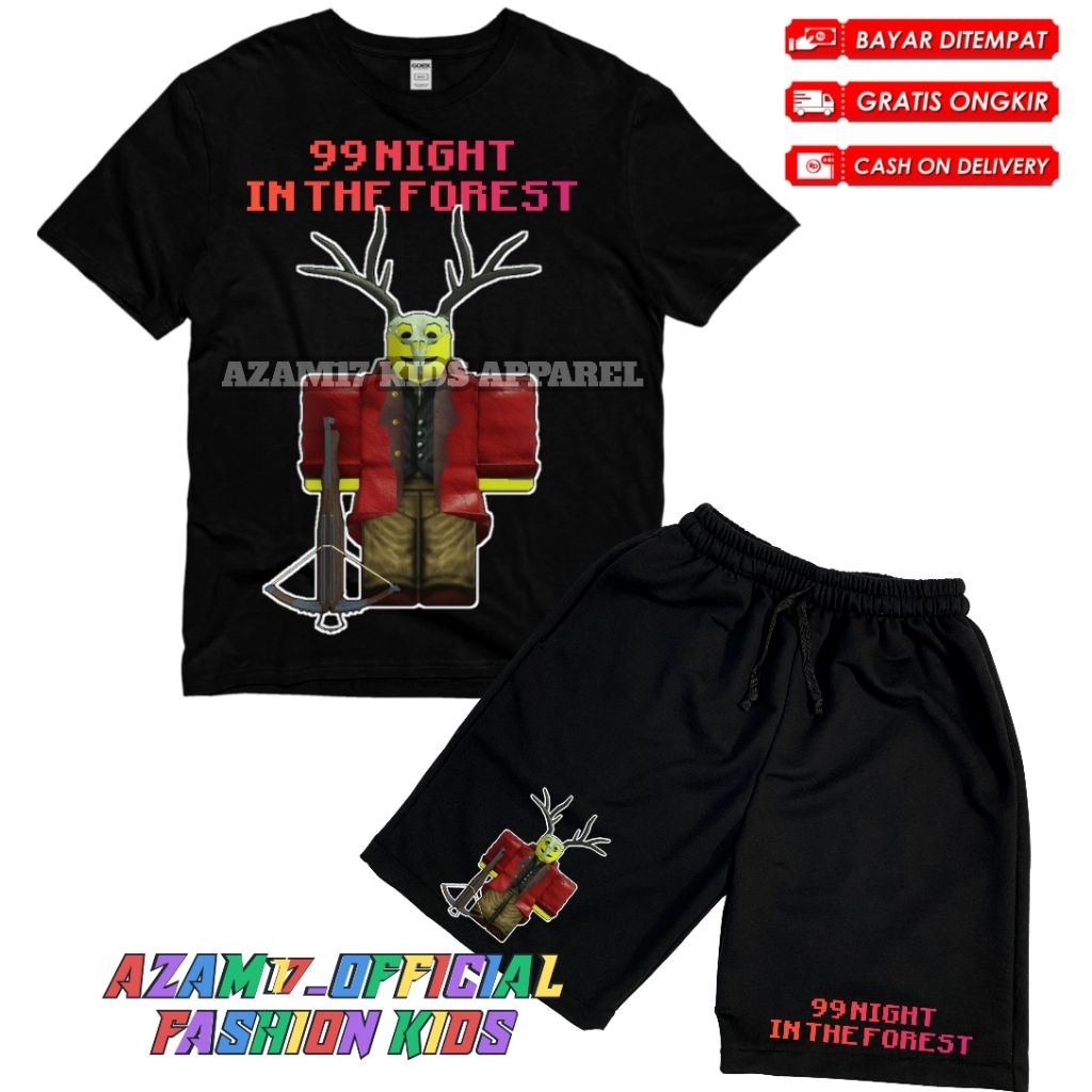 99 Night In The Forest Roblox เด็กเสื้อยืดและกางเกงขาสั้นชุดชื่อฟรี / Roblox 99 Night In The Forest 