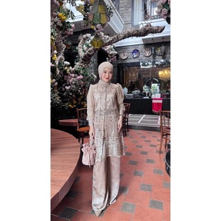 RANIA SET ATASAN DAN CELANA BAHAN SILK MIX BRUKAT BAJU SETELAN KONDANGAN WISUDA LAMARAN SERAGAMAN