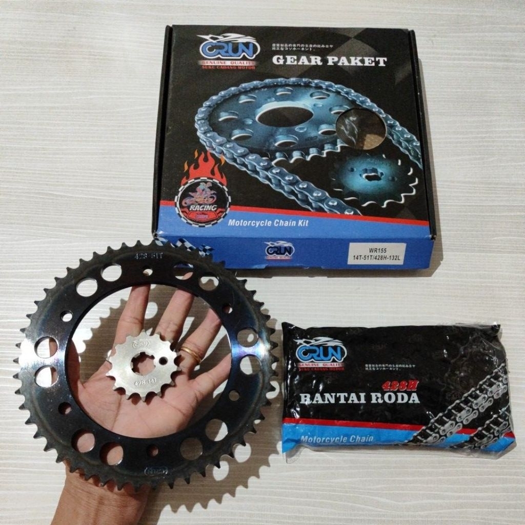 CRUN GEAR RACING PACKAGE WR-155 B3M (14T-51T/428H-132L) /WR 155 /WR155 R /GIR ชุด + โซ่ล้อเดิม