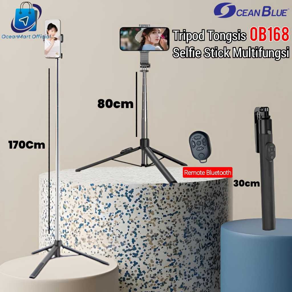 ผู้ถือแหนบ Hp ขาตั้งกล้องเนื้อหา Creator Remote OB168 1.7M ชัตเตอร์ 360 องศา Selfie Stick Handphone