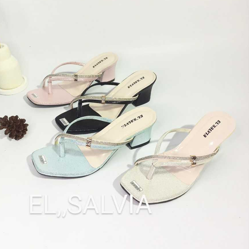 ZASAFIA EL08 - รองเท้าแตะส้นปาร์ตี้กลิตเตอร์พร้อมสายรัดอัญมณี