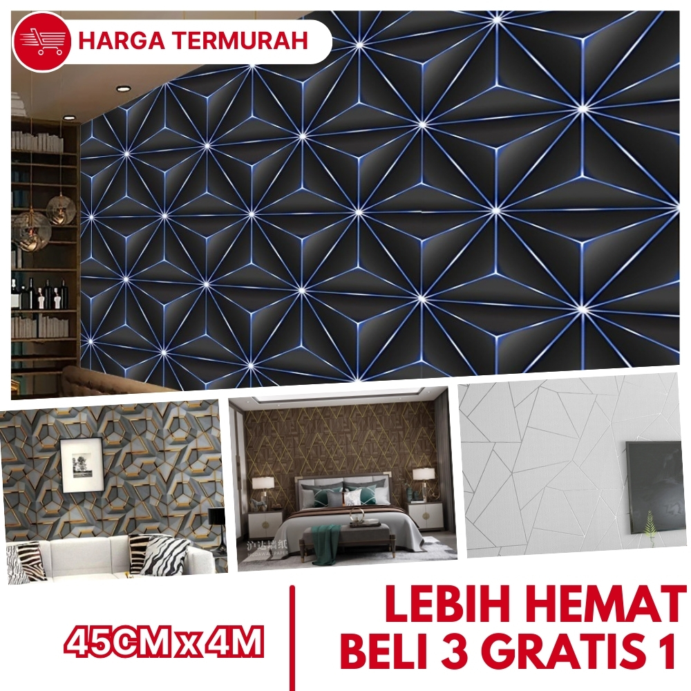 Pyramid Ceramic Motif Wall Paper Blue Diamond Gem Wall Sticker วอลเปเปอร์ ECONOMIC COMBO
