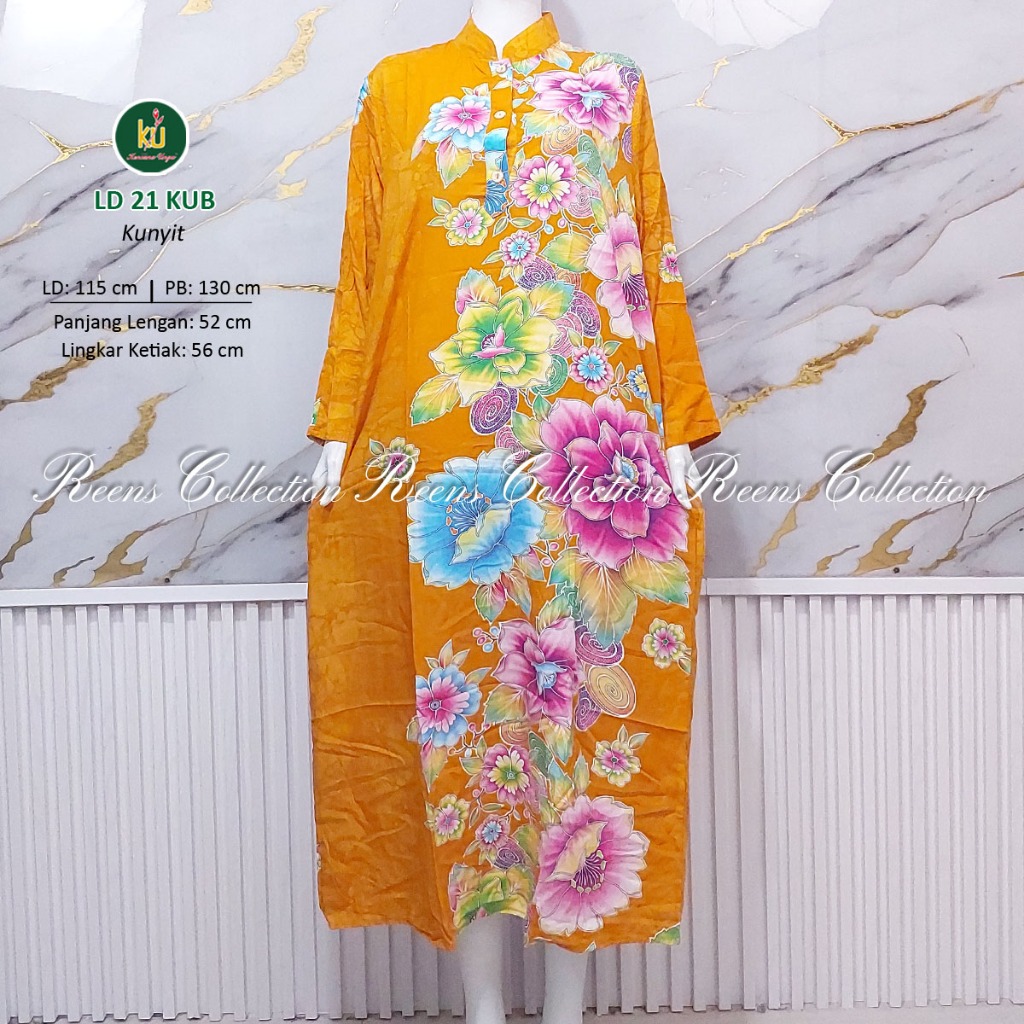 Kencana Ungu Longdress 21 KUB Blue Label Batik Print | ชุดเดรสแขนยาวข้อเท้าคอปกเซี่ยงไฮ้พร้อมปุ่มด้า