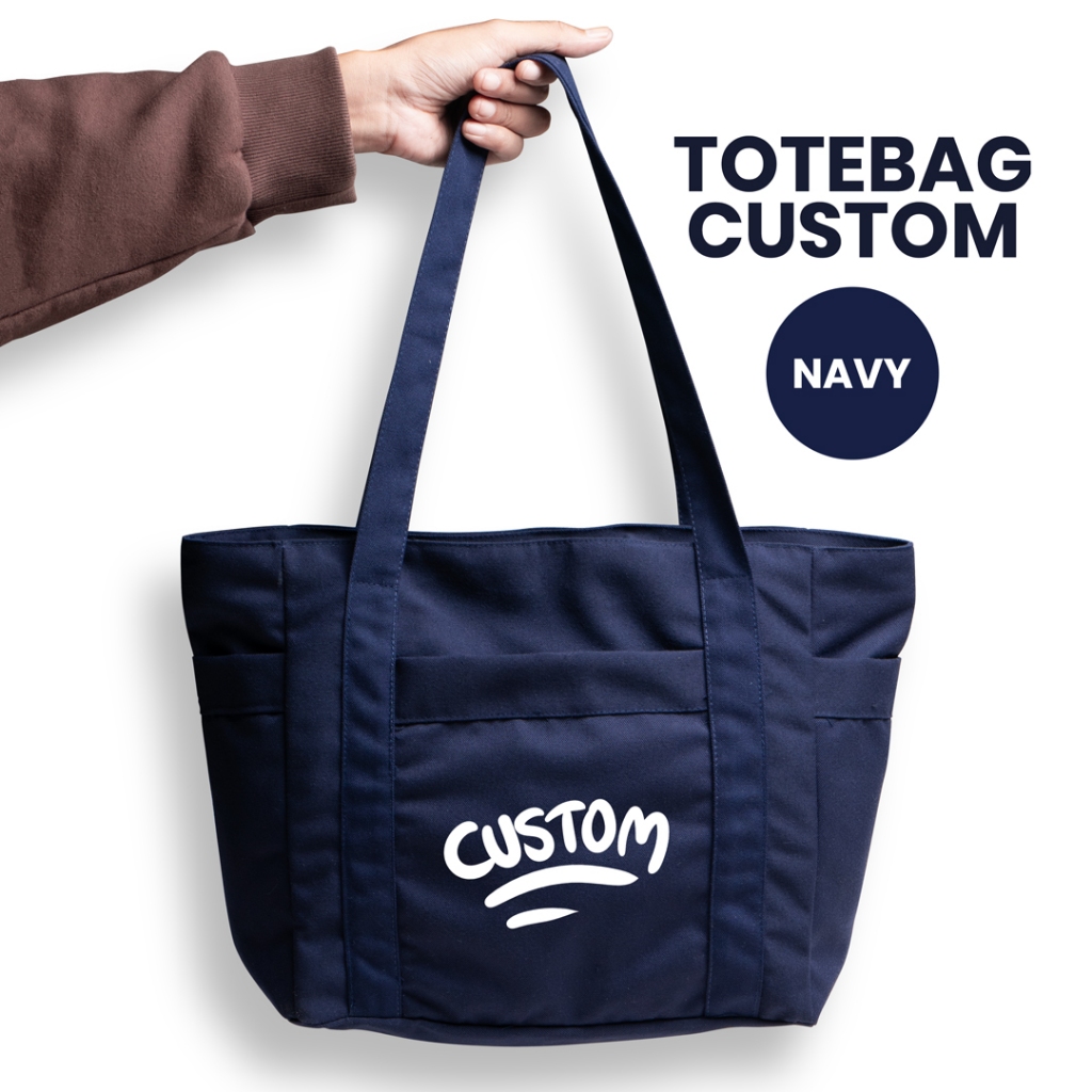 Otaku Studio - Custom Landscape navy Canvas Zippered Tote bag / Custom Single Image Tote bag