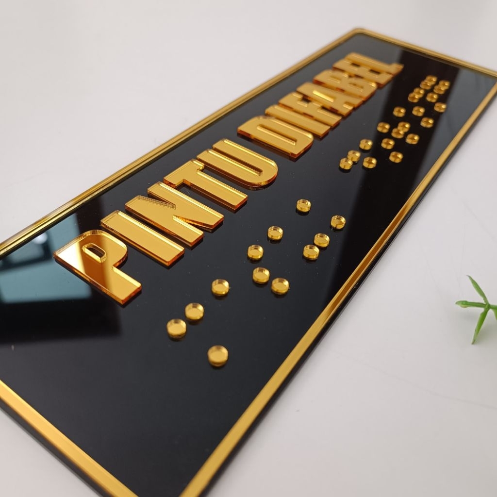 GUIDE BOARD WITH BRAILE LETTERS อะคริลิคสีดําเงา โมติฟกระจกสีทองนูน ปากกามาร์กเกอร์ตัวอักษร Braile