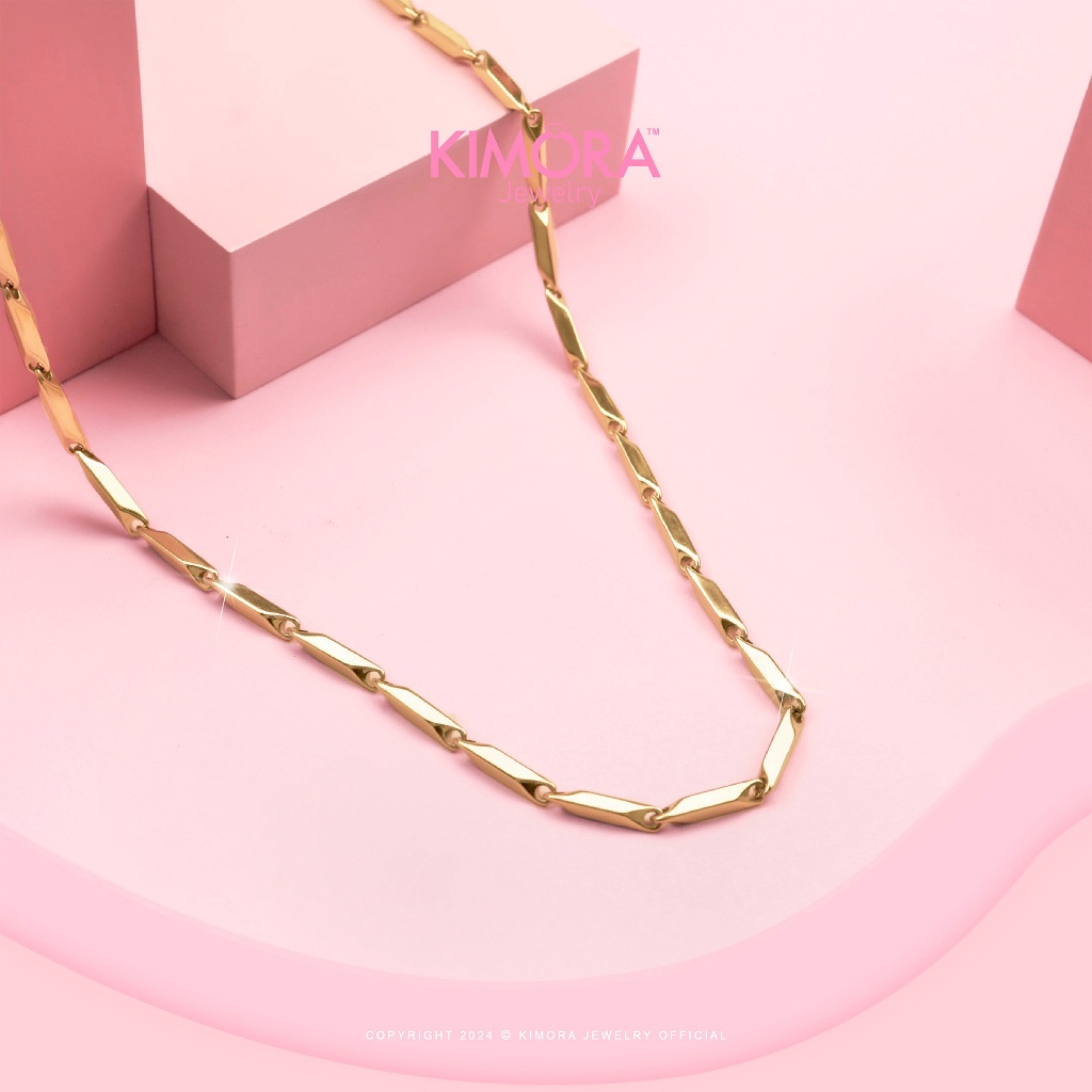 Kimora - โซ่สร้อยคอไทเทเนียม Unisex Zigzag ชุบทอง 18k Kat68