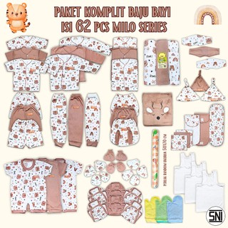 62 PCS Paket Hemat Perlengkapan Baju Bayi Baru Lahir Serian Milo Terkomplit SNI BOLO BOLO
