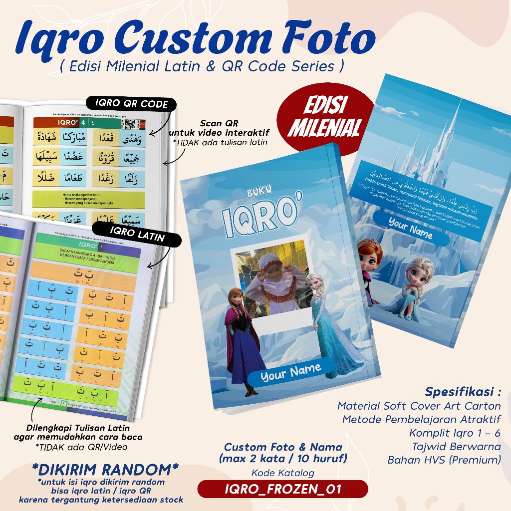 IQRO MILLENNIAL CHILDREN CUSTOM FROZEN CHARACTER DESIGN / IQRO MILLENNIAL TEJWID BOOK COMPLETE SOFTC